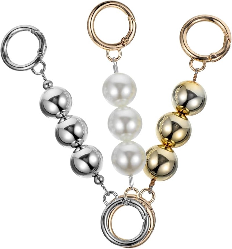 CIMAXIC 3pcs Imitation Pearl Bag Chain Straps Short Handle Replacement Gold Silver - Image 1